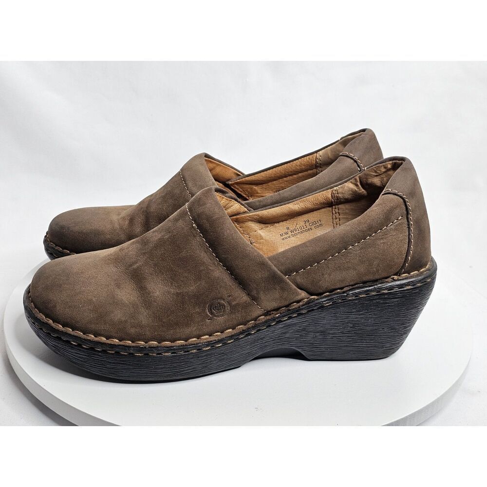 Born Brown Suede Leather Slip‎ On Clogs Womens 8/39 Comfort Boho Cottage